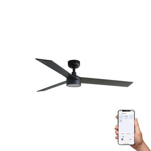 Ventilateur de plafond RUDDER L noir/noyer LED connecté Wiz et télécommande