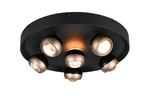 Plafonnier à 6 têtes ORBIT finition Noir mat et café