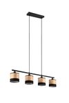 Suspension noire BOLZANO avec 4 abat-jour imitation bois Métal Noir et imit.bois 4*6w max.