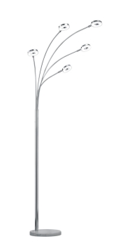 Lampadaire LED chromé 5 branches RENNES de TrioLighting