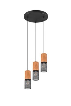  Suspension TOSH grillage noir et bois 3 douilles gamme VINTAGE