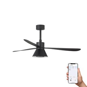 AMELIA CONE LED ventilateur plafond noir connecté WIZ et télécommande, 6 vitesses, pour pièces 17–28 m²