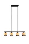 Suspension noire BOLZANO avec 4 abat-jour imitation bois Métal Noir et imit.bois 4*6w max.