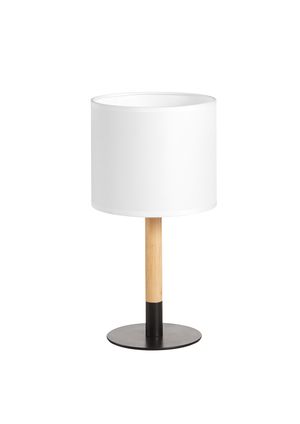 Lampe NOELIA bois et métal avec abat-jour finition Noir, blanc et bois