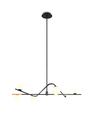 Suspension 6 Lumières FLAMING - Noir et Or / Verre