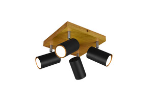 Plafonnier carré MARLEY Noir Mat/Bois 4L - 812400432
