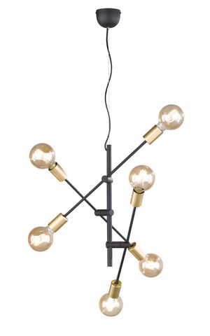 Suspension noire et 6 douilles dorées CROSS de TrioLighting