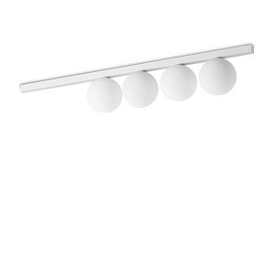 Plafonnier BINOMIO barre avec 4 boules blanches finition Blanc mat 