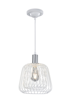 Lustre cage grillagé fil de fer blanc et chrome SANNA