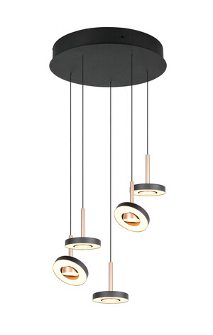 Suspension LED GUANO 5 Lumières - Gris Mat/Café | Lift Me & Design CCT Anneaux