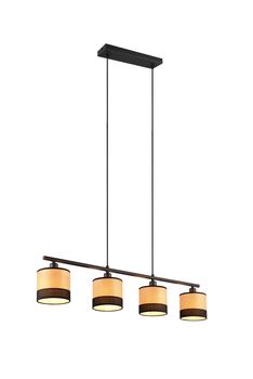 Suspension noire BOLZANO avec 4 abat-jour imitation bois Métal Noir et imit.bois 4*6w max.