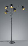 Lampadaire 5 Lumières Trio TOMMY Noir Mat & Tissu Or - R46330579